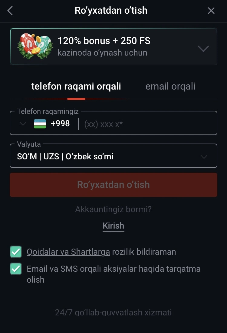 Pinup uzbekistan registration